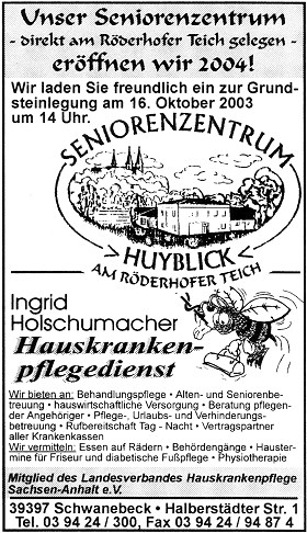 Ankndigung Seniorenzentrum Huyblick Rderhof