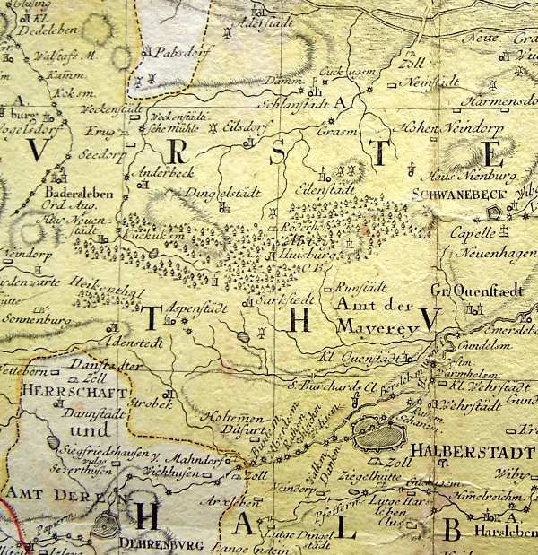 Huy auf der Karte des Fürstentums Halberstadt 1750